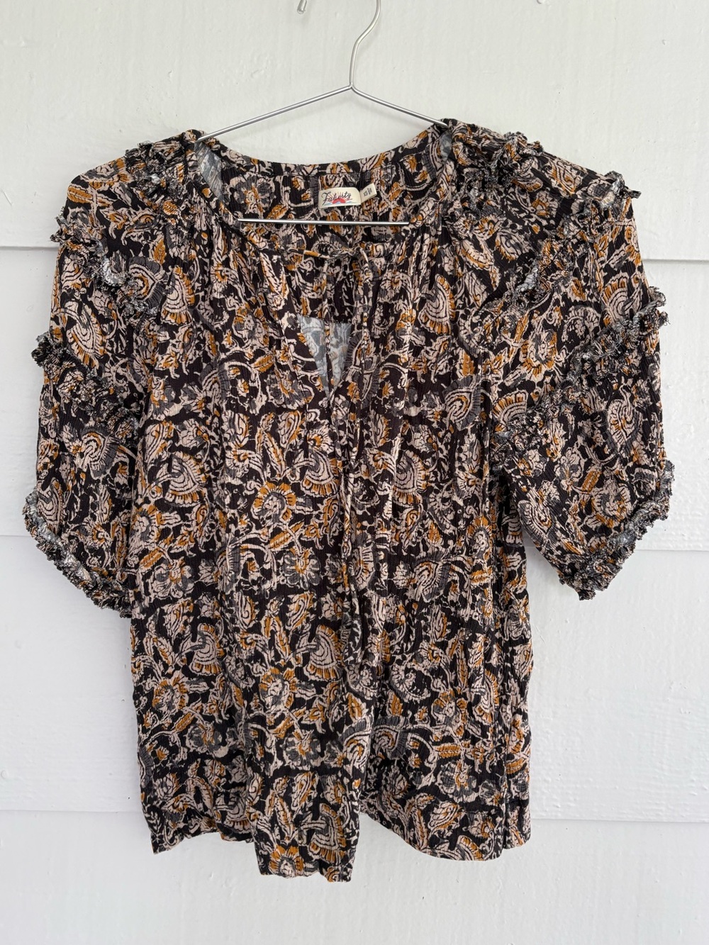 Faherty Printed Peasant Blouse Size XS Boho Cottagecore Relaxed Top